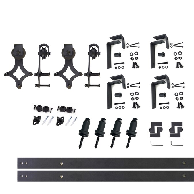 HOMACER 60-in Rustic Black Indoor Diamond Double Bypass Barn Door Hardware Kit
