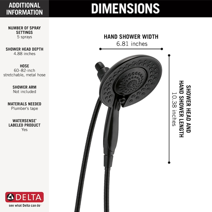 Delta Saylor Matte Black 6.81-in Round Dual/Combo Shower Head 1.75-GPM (6.6-LPM) - Image 3