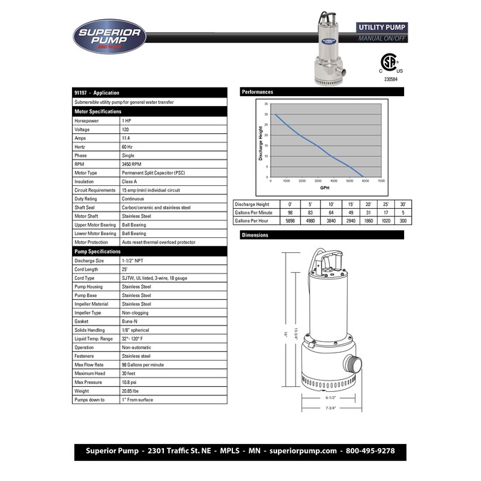 Superior Pump 1-HP 120-Volt 98-GPM Stainless Steel Submersible Utility Pump - Image 3
