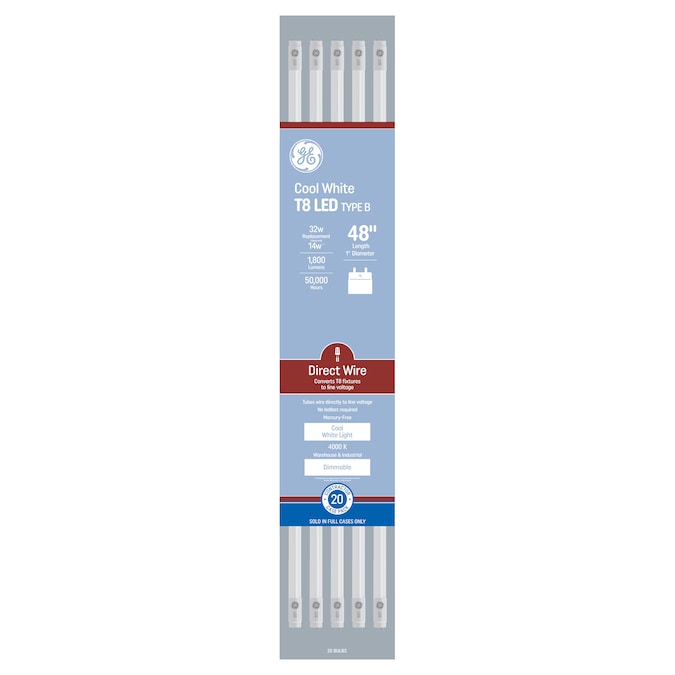 GE DLC Certified Direct Wire 32-Watt EQ T8 Cool White G13 Dimmable LED Tube Light Bulb (20-Pack)