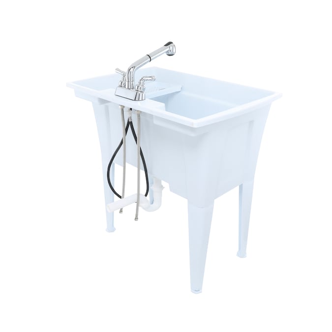 RuggedTub 32.25-in x 22-in 1-Basin White with Gray Speckles Freestanding Utility Tub with Drain and Faucet - Image 3