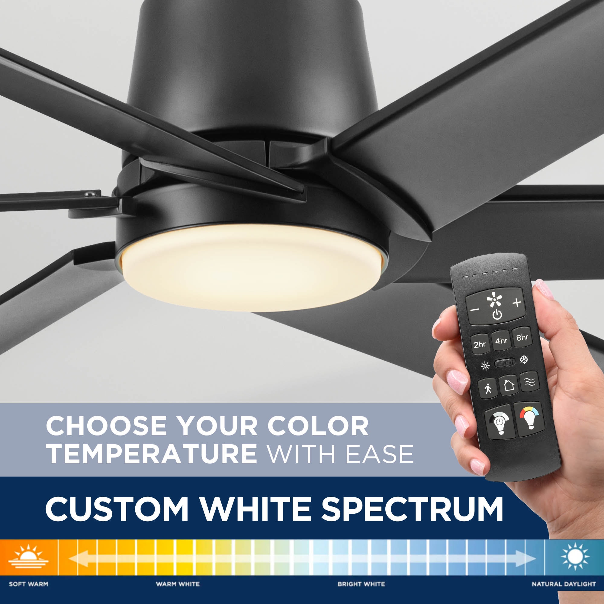 Outermark 60-in Color-Changing Integrated LED Outdoor Matte Black with Black Blades Ceiling Fan With Light - Remote Included ( 6 -Blade ) - Image 6