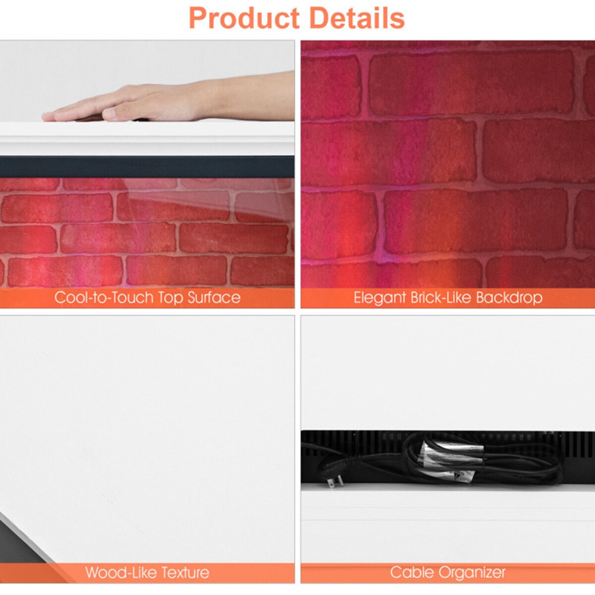 27-Inches W White TV Stand with Fan-forced Flat wall Electric Fireplace with Remote Control Included - Image 6