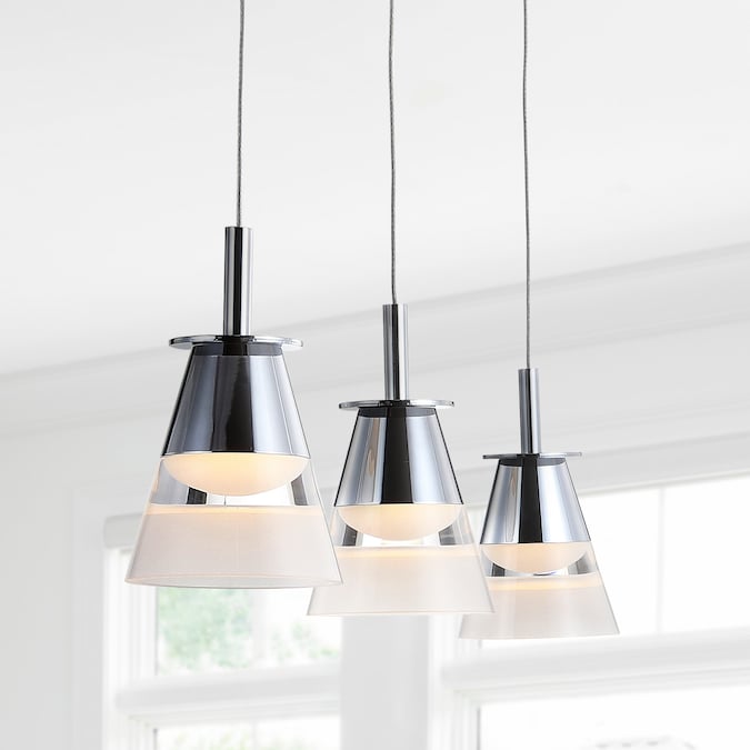 JONATHAN Y 3-Light Chrome/Clear Glam Cone LED Medium Hanging Pendant Light - Image 3