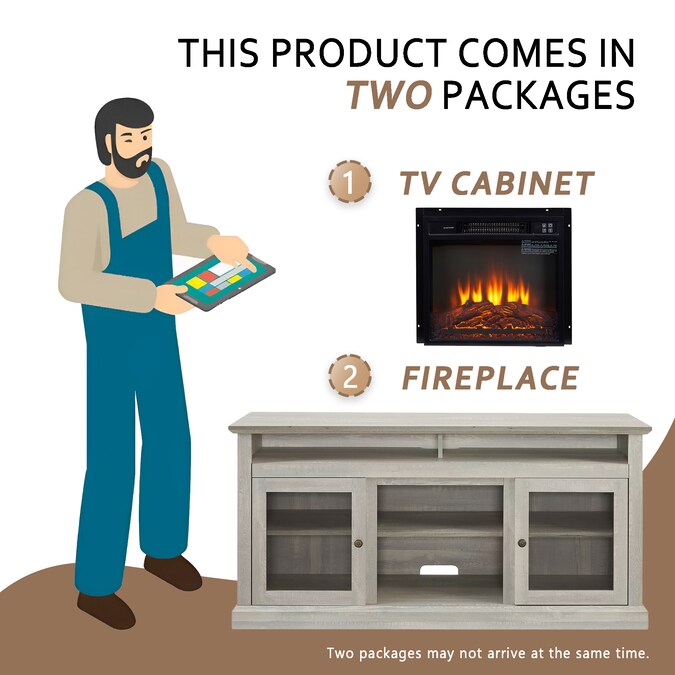 Sunrinx 60-in W Gray TV Stand with Fan-forced Flat Wall Electric Fireplace with Remote Control Included - Image 8