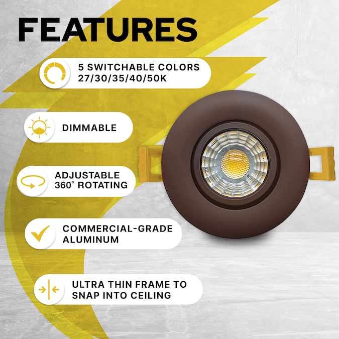 NUWATT Canless Adjustable Lens Gimbal Lights Bronze 3-in 600-Lumen Switchable Round Dimmable LED Canless Shower Recessed Downlight (16-Pack) - Image 4