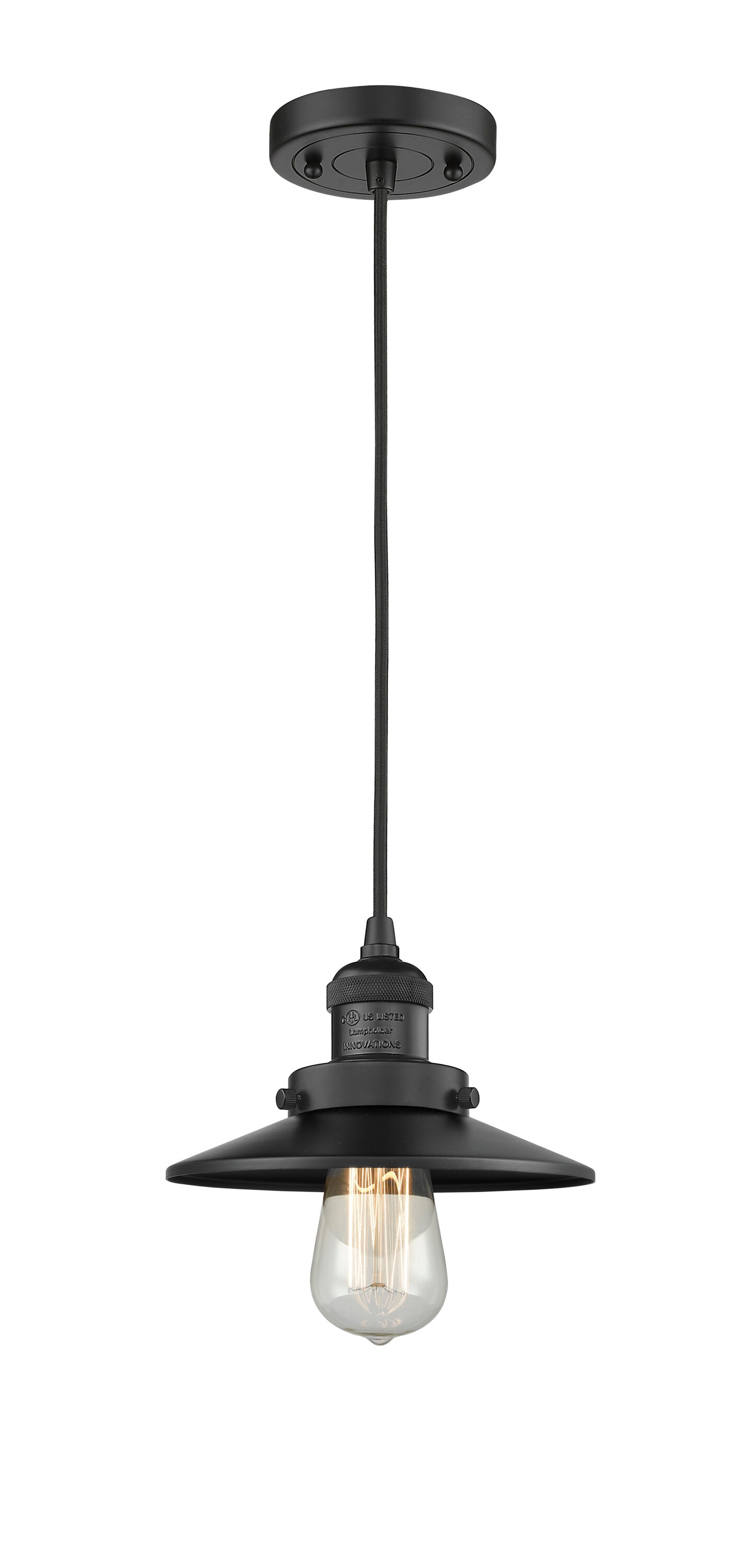 Railroad Matte Black Traditional Cone Mini Hanging Pendant light