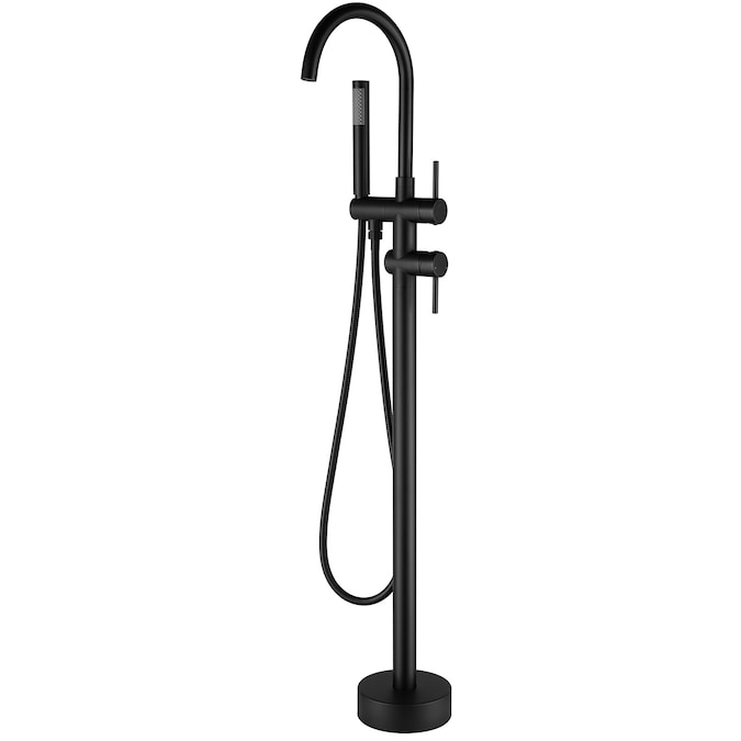 BWE Matte Black 2-handle Freestanding High-arc Bathtub Faucet with Hand Shower (Valve Included)