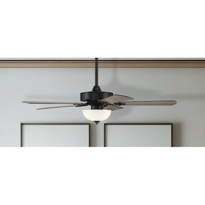 Harbor Breeze Payton 52-in Matte Black with Dark Oak/Walnut Blades LED Indoor Downrod or Flush Mount Ceiling Fan with Light (5-Blade)