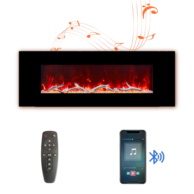 Mondawe 50-in W Black Fan-forced Wall-mount Electric Fireplace with Remote Control Included