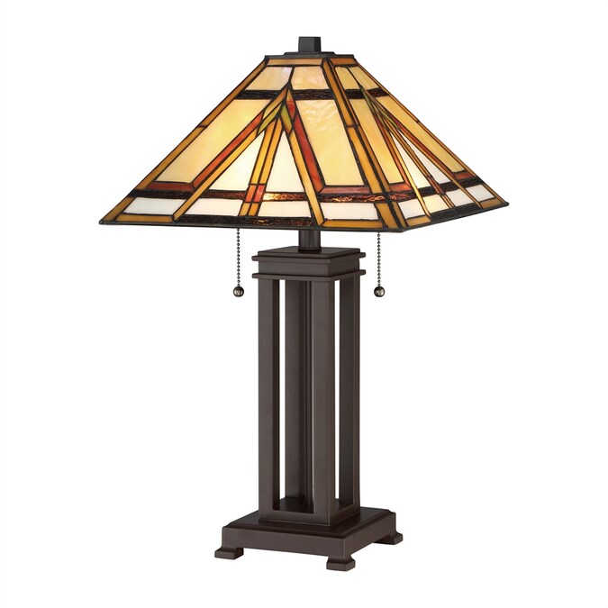 Quoizel Gibbons 22.5-in Russet Bronze Table Lamp with Tiffany-style Shade