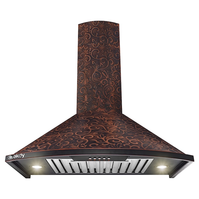 AKDY 30-in 343-CFM Convertible Vine Embossed Copper Wall-Mounted Range Hood
