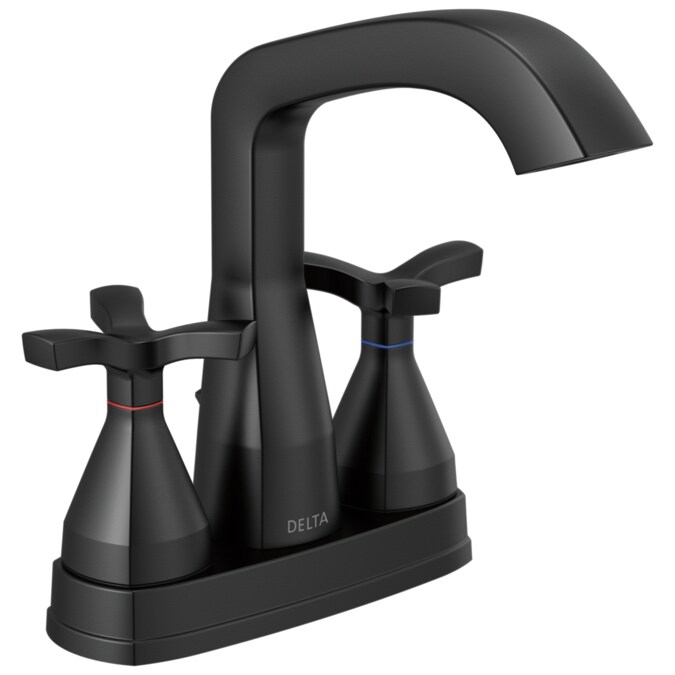 Delta Stryke Matte Black 4-in centerset 2-Handle WaterSense Bathroom Sink Faucet with Drain
