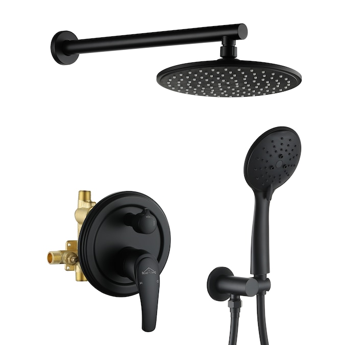 Clihome Matte Black 9-in Dual Head Built-In Shower Faucet System with 2-way Diverter (Pressure-balanced Valve Included)