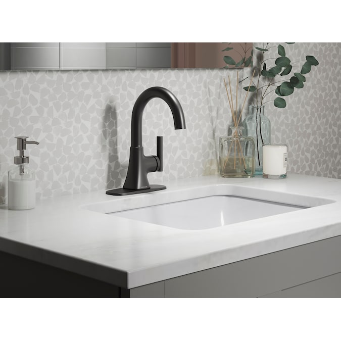 ER Rill Matte Black Single Hole 1-Handle WaterSense Bathroom Sink Faucet with Drain and Deck Plate