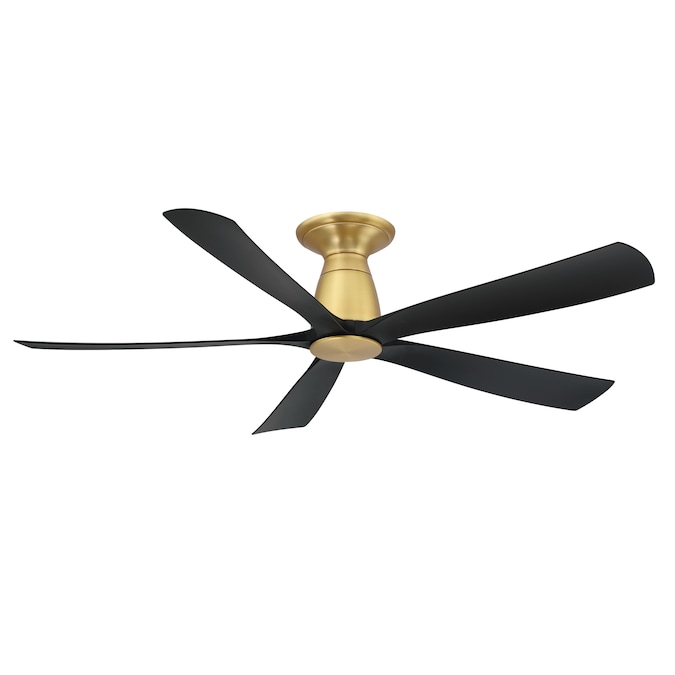 Fanimation Kute5 52-in Brushed Satin Brass with Black Blades Indoor/Outdoor Flush Mount Smart Ceiling Fan Light Kit Compatible and Remote (5-Blade)