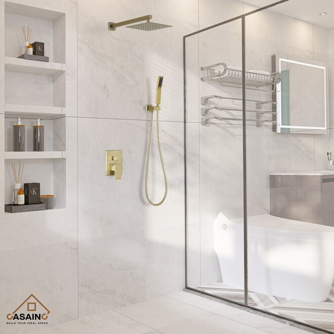 CASAINC Brushed Gold 10-in Built-In Shower Faucet System with 2-way Diverter (Pressure-balanced Valve Included) - Image 4