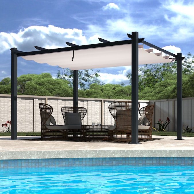 VEIKOUS 10-ft W x 13-ft L x 7-ft 3-in H Cream White Metal Freestanding Pergola with Canopy