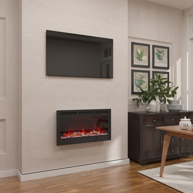 Mondawe 36-in W Black Fan-forced Wall-mount Electric Fireplace with Remote Control Included
