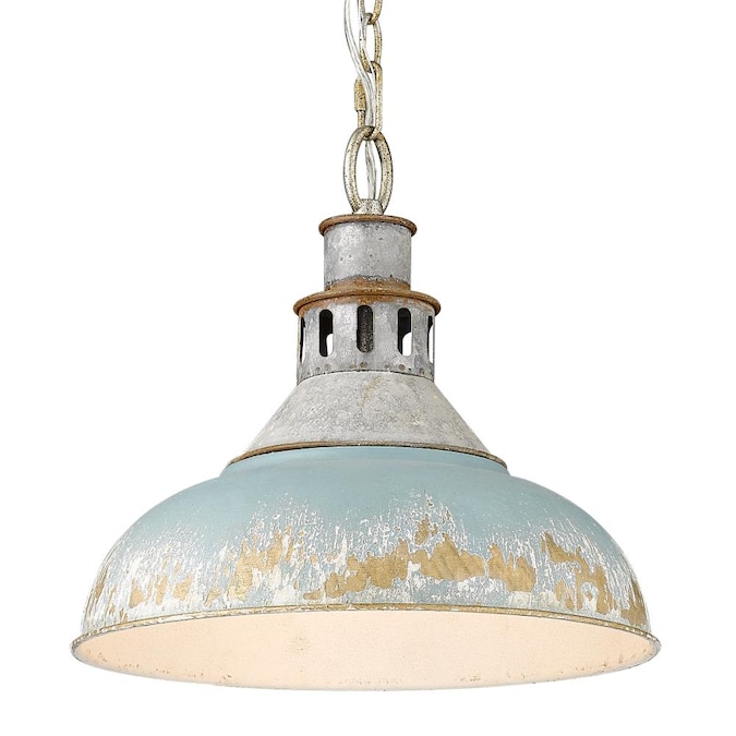 Golden Lighting Kinsley Aged Galvanized Steel Farmhouse Dome Medium Hanging Pendant Light