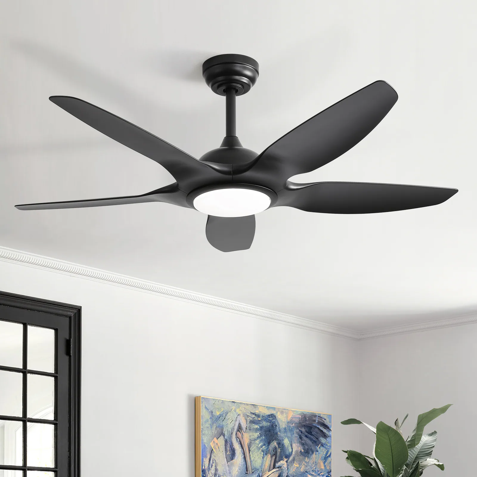 48K022 48-in Color-Changing Outdoor Black with Black Blades Ceiling Fan With Light and Remote ( 5 -Blade )