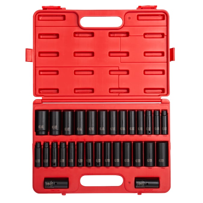 SUNEX TOOLS 29-Piece Standard (SAE) and Metric 1/2-in Drive Set 6-point Impact Socket Set