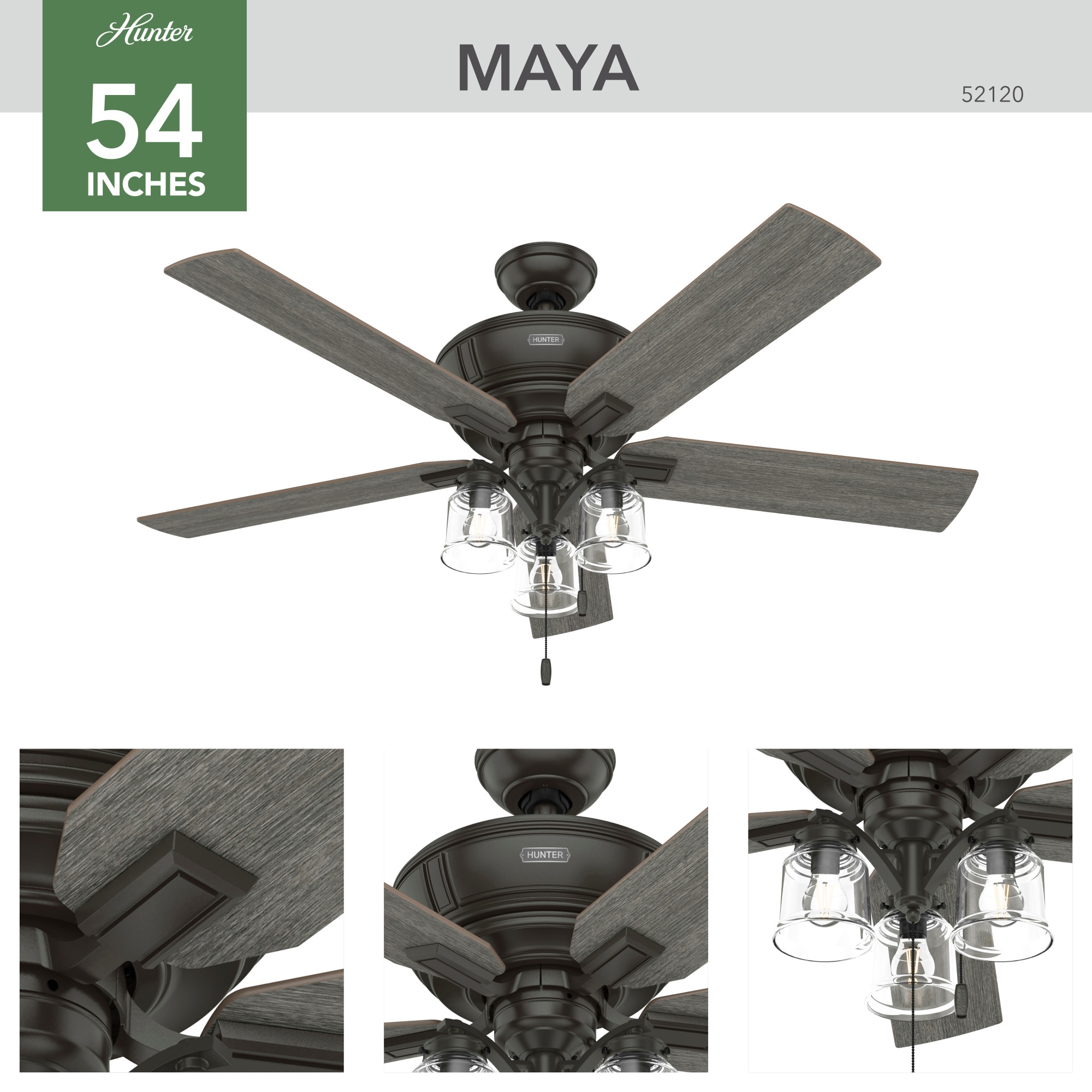 Maya 54-in Noble Bronze with Dark Gray Oak/Warm Grey Oak Blades Ceiling Fan With Light ( 5 -Blade ) - Image 7