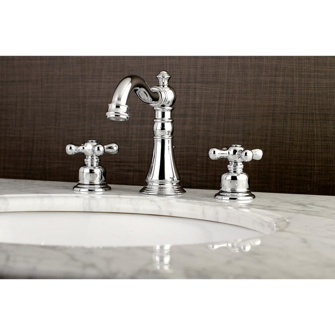 Kingston Brass American Classic Polished Chrome Widespread 2-Handle Bathroom Sink Faucet with Drain