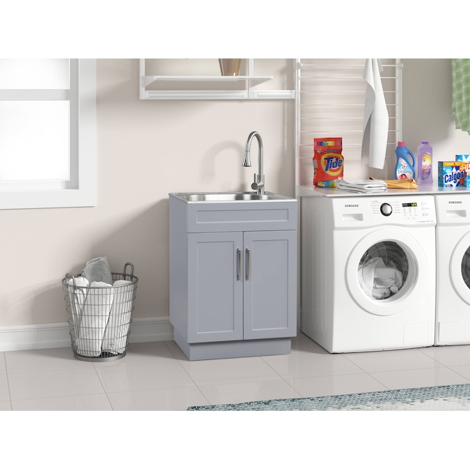 Style Selections 21.4-in x 24.1-in 1-Basin Light Gray Freestanding Utility Tub with Cabinet, Drain, and Faucet - Image 4