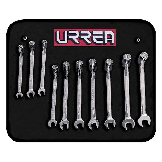 URREA 10-Piece Set 12-point Metric Flexible Head Open End Wrench Includes Soft Case