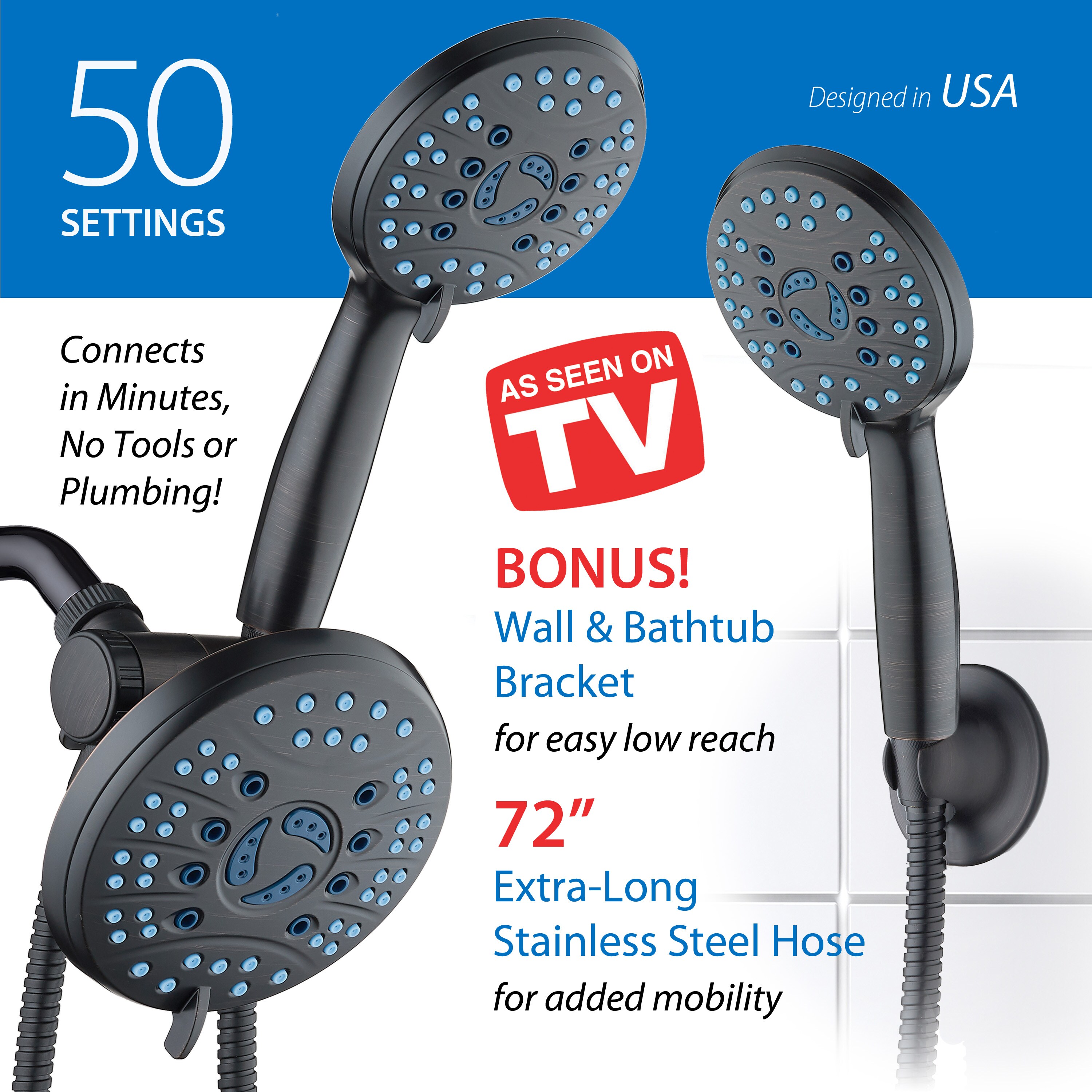 50.0 -Spray Oil Rubbed Bronze 6-in Round Dual/Combo High Pressure Rain Shower Head 2.5 GPM - Image 6