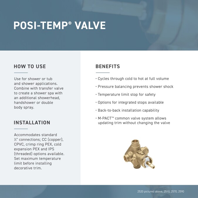 Moen Posi-Temp tub and shower valve 1/2-in ID PEX x 1/2-in OD Pex Brass Pressure Balancing Valve - Image 3