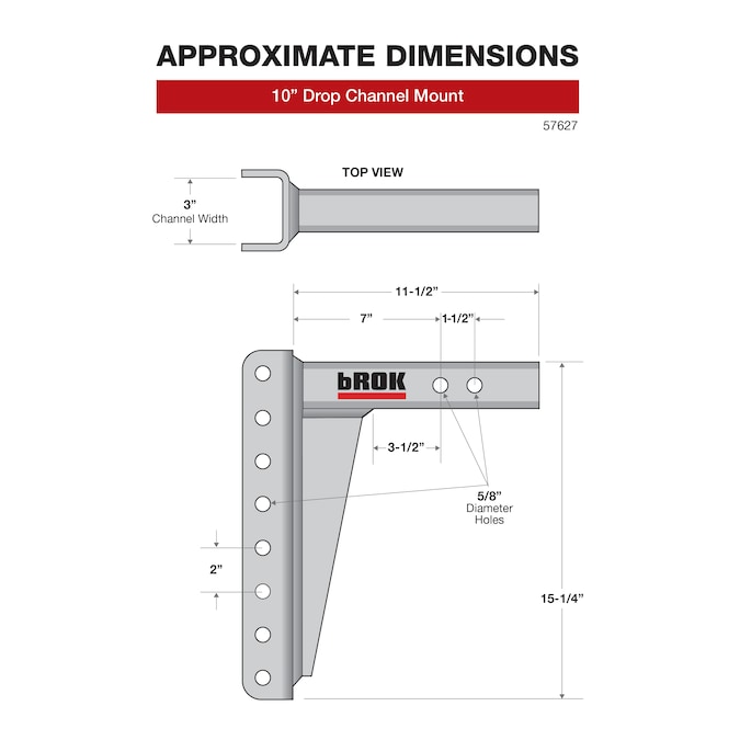 bROK Channel Mount 10-in Drop 2-1/2-in Solid Shank 22K-Lbs - Image 4