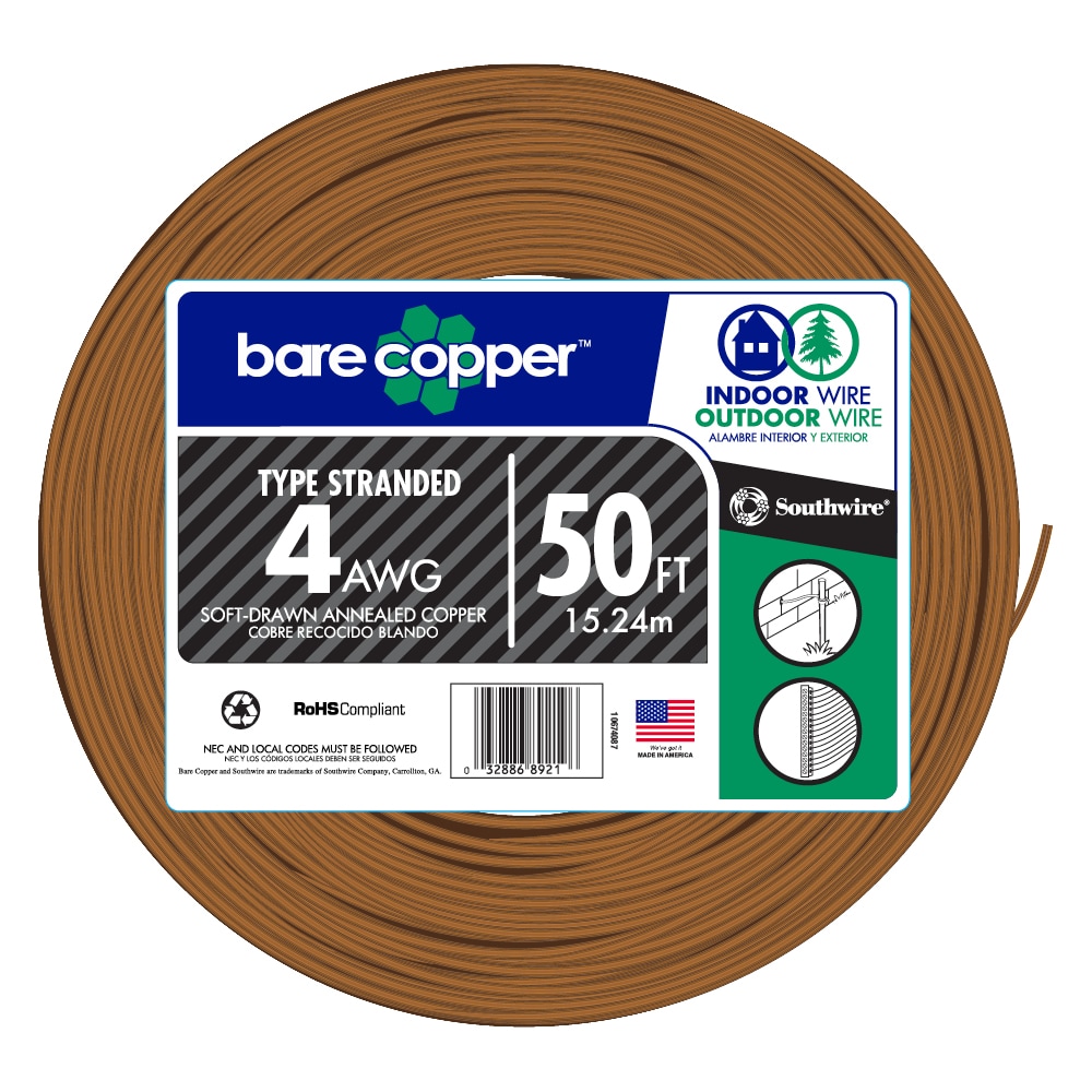50-Feet 4 -Gauge Stranded Soft drawn Copper Bare Wire ( By-the-roll )