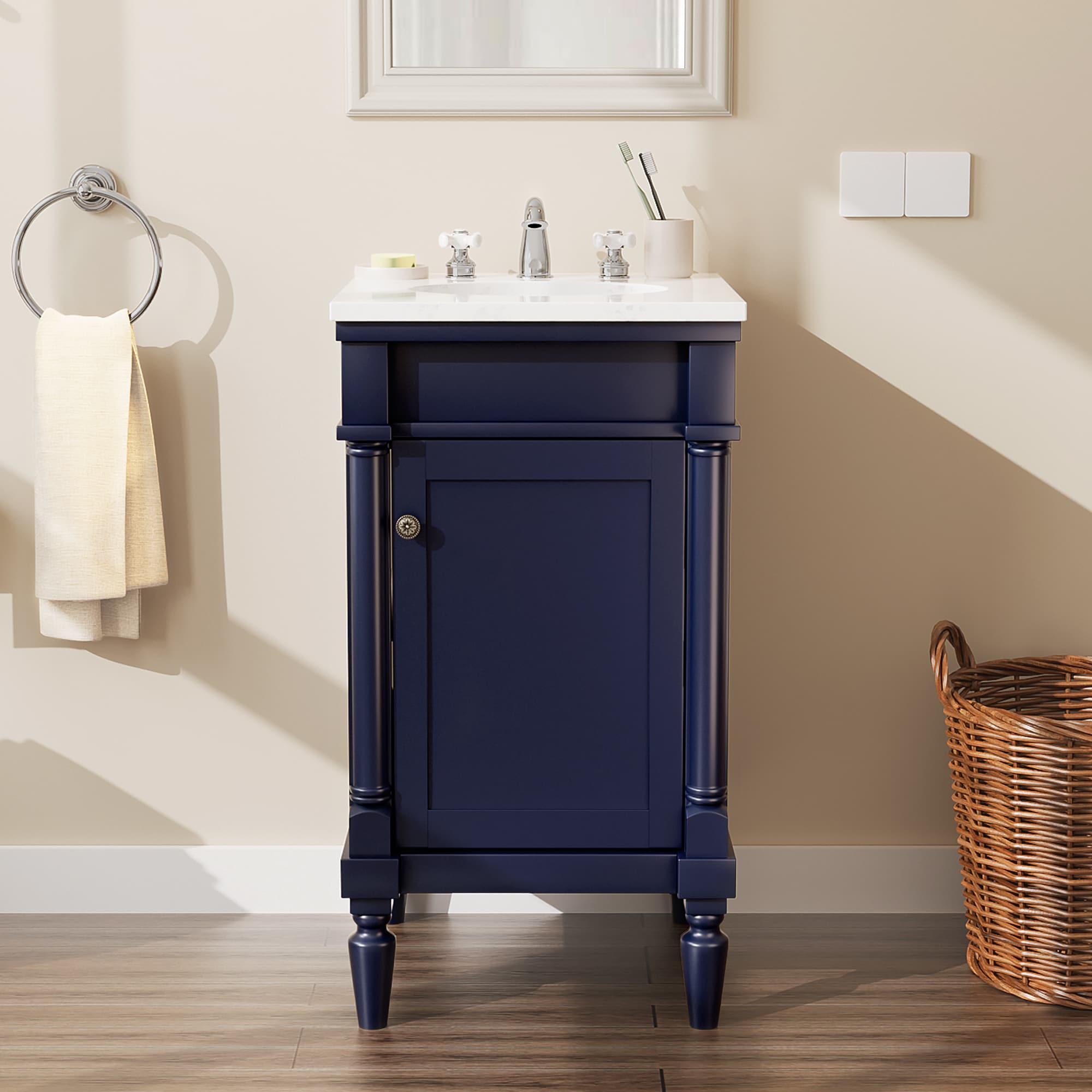 Bathroom Vanity with Top 19-in Blue Single sink Bathroom Vanity with White Marble Top