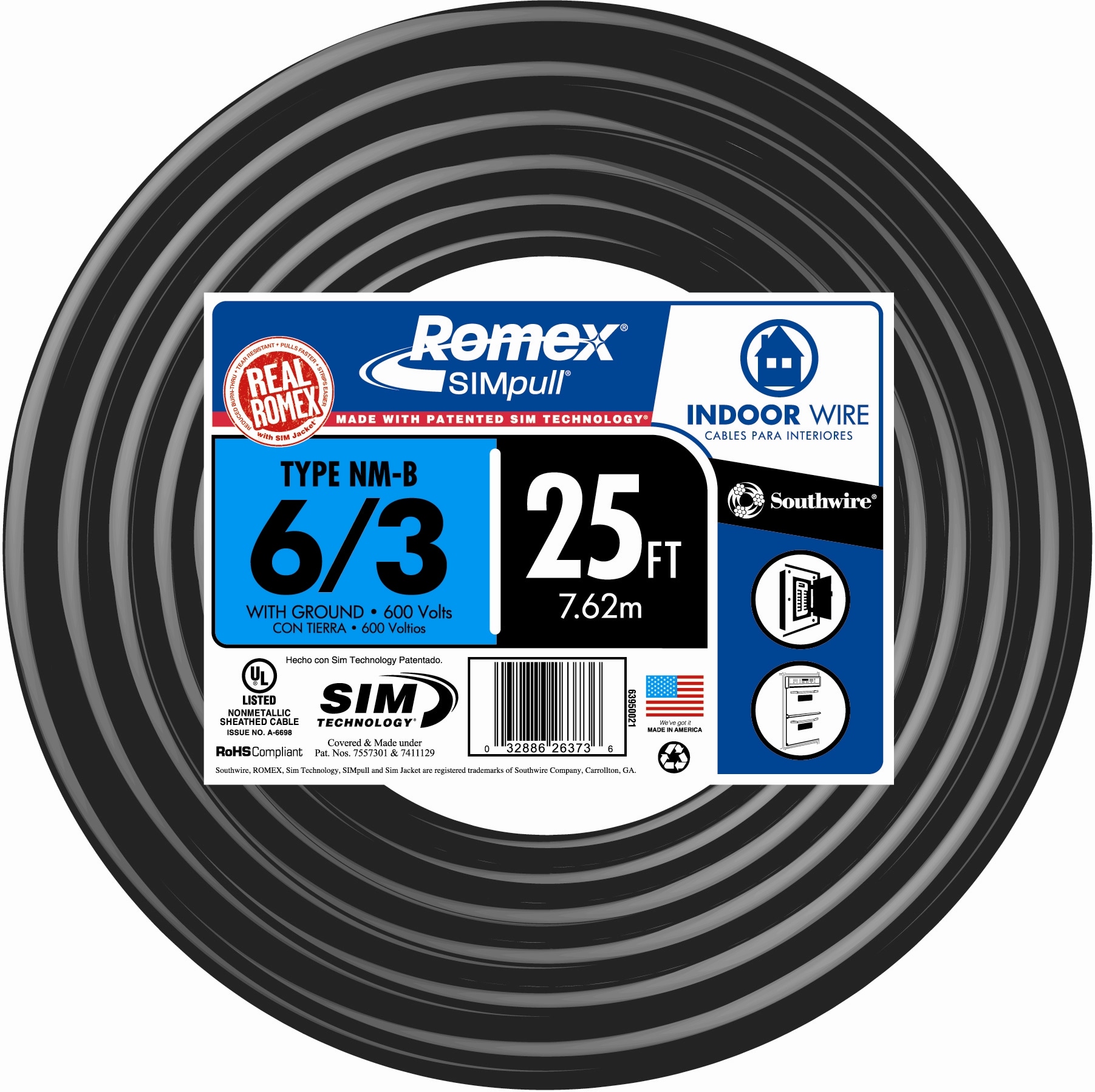 25-ft 6 / 3 / Romex SIMpull Stranded Indoor CU NM-B W/G Individual pack ( By-the-roll )