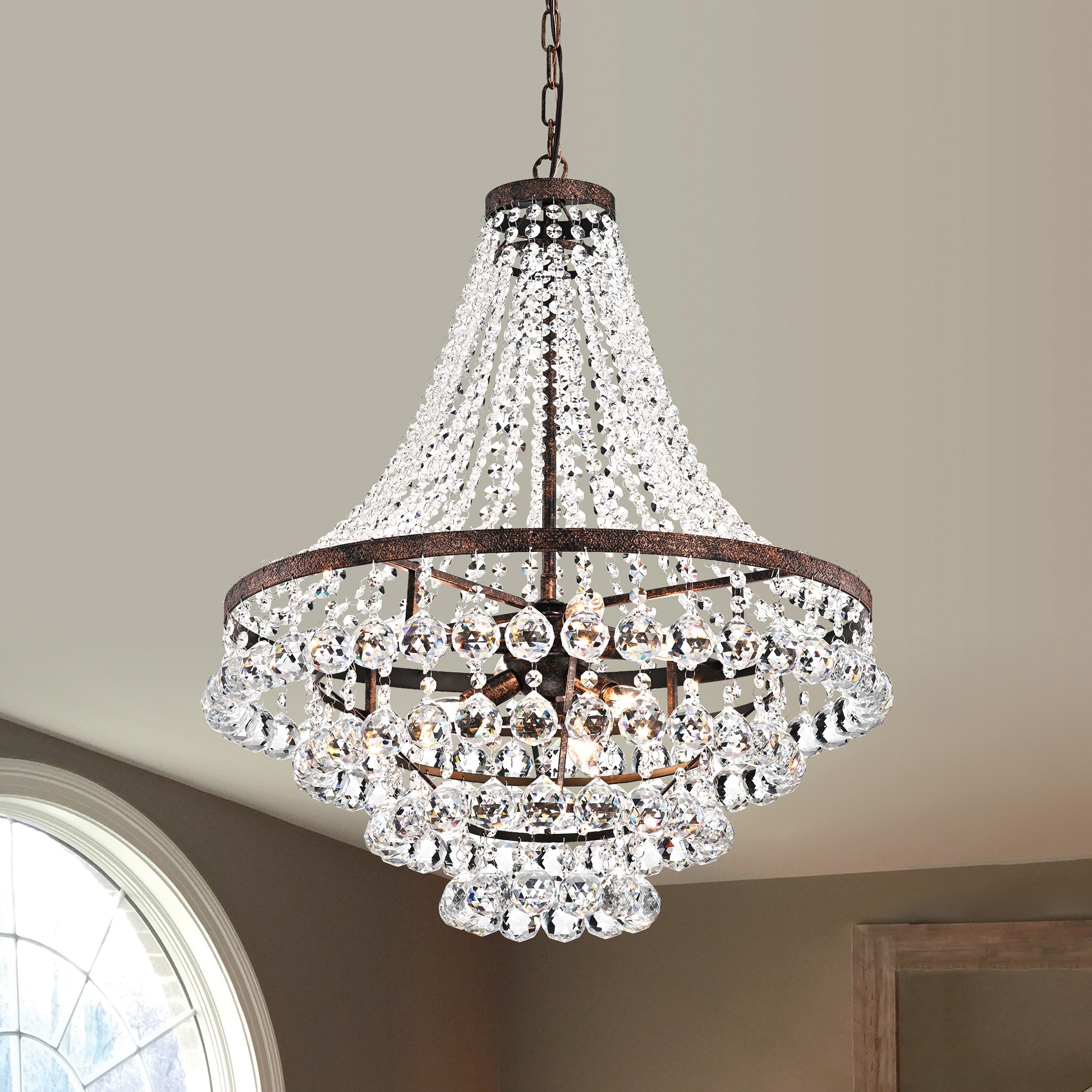 Clarus 7 -Light Antique Copper Traditional Crystal For Use in Bedrooms, Dining Rooms, Foyers, Kitchens, Living Rooms Chandelier
