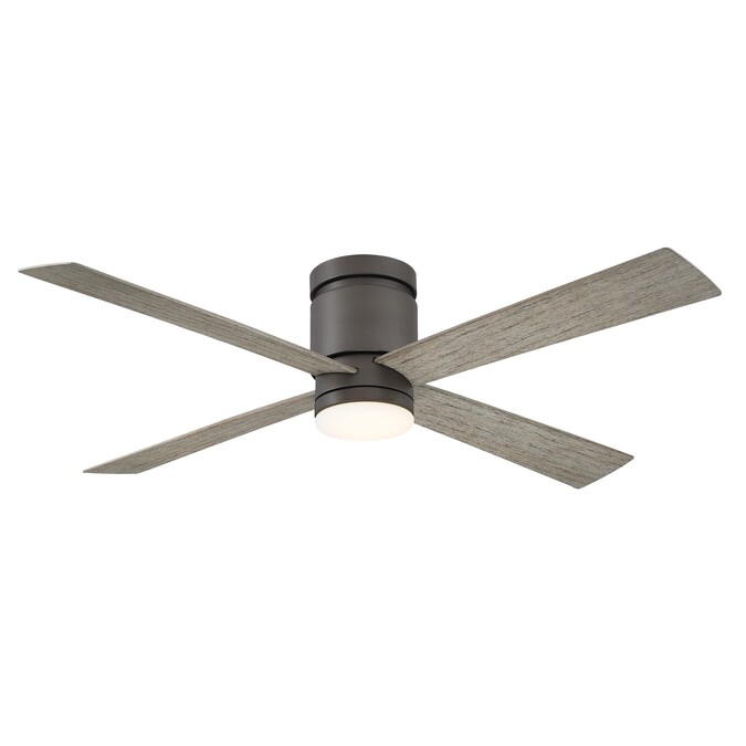 Fanimation Kwartet 52-in Matte Greige with Weathered Wood Blades Color-changing Integrated LED Indoor/Outdoor Flush Mount Ceiling Fan with Light and Remote (4-Blade)