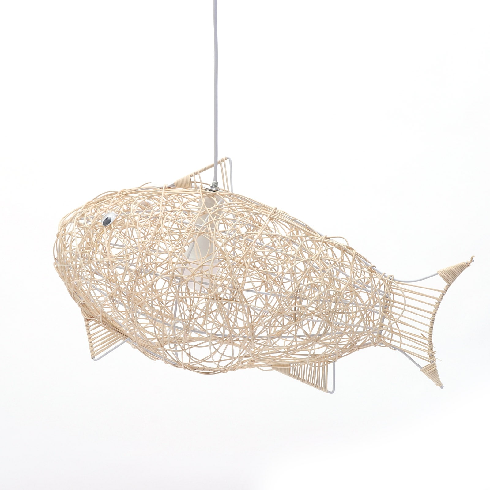 1 -Light 24.4-in Rattan Fish-shaped Hand-woven Adjustable Modern/contemporary Lantern Medium Hanging Pendant light