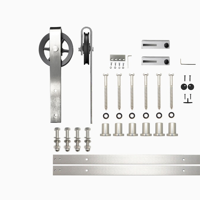 HOMACER 108-in Brushed Nickel Indoor Spoke Wheel Single Barn Door Hardware Kit