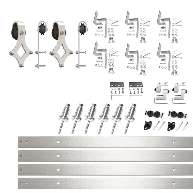 HOMACER 108-in Brushed Nickel Indoor Diamond Double Bypass Barn Door Hardware Kit