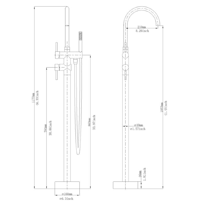 BWE Matte Black 2-handle Freestanding High-arc Bathtub Faucet with Hand Shower (Valve Included) - Image 8