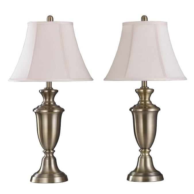 StyleCraft Home Collection 30.5-in Antique Brass 3-way Table Lamp with Fabric Shade (Set of 2)
