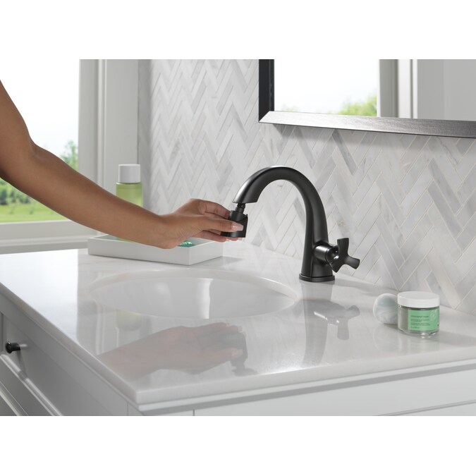 Delta Stryke Matte Black Single Hole 1-Handle WaterSense Pull-down Bathroom Sink Faucet with Drain and Deck Plate - Image 9