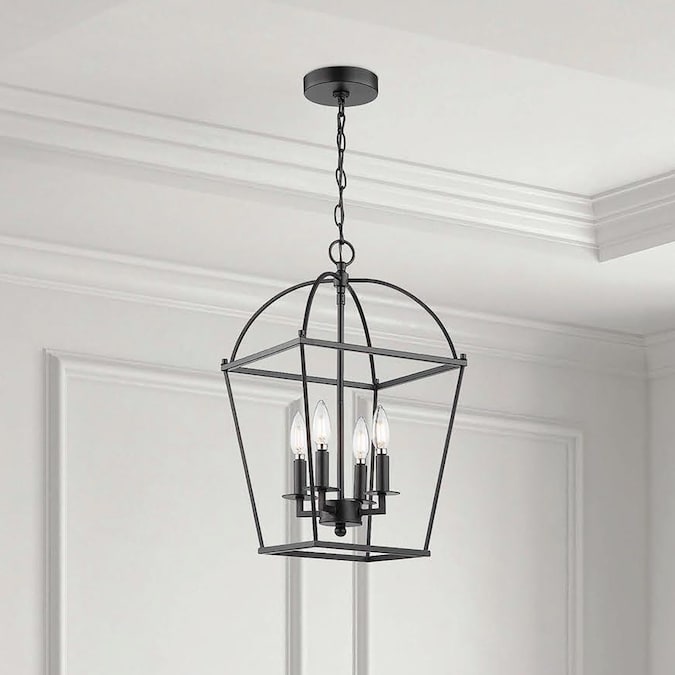 allen + roth Hannah 4-Light Matte Black Transitional Cone Led, Medium Hanging Pendant Light