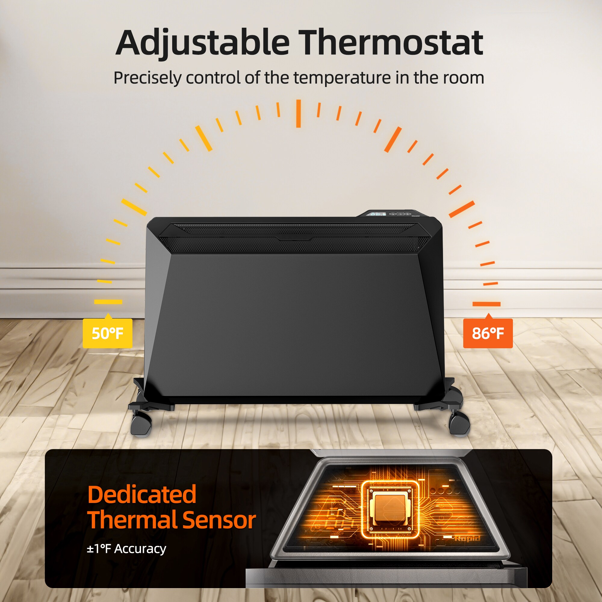 Up to 1500-Watt Convection Wall Mount Indoor Electric Space Heater with Thermostat - Image 3