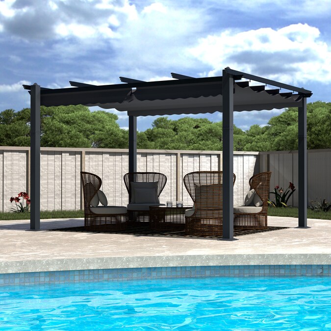 VEIKOUS 10-ft W x 10-ft L x 7-ft 3-in H Gray Metal Freestanding Pergola with Canopy
