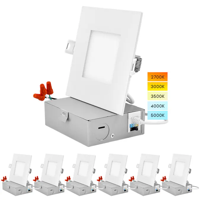 Luxrite White 4-in 700-Lumen Switchable Square Dimmable LED Canless Shower Recessed Downlight (6-Pack)