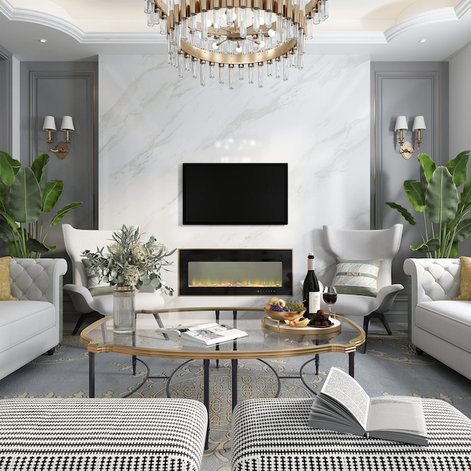 Mondawe 42-in W Black Fan-forced Wall-mount Electric Fireplace with Remote Control Included - Image 8