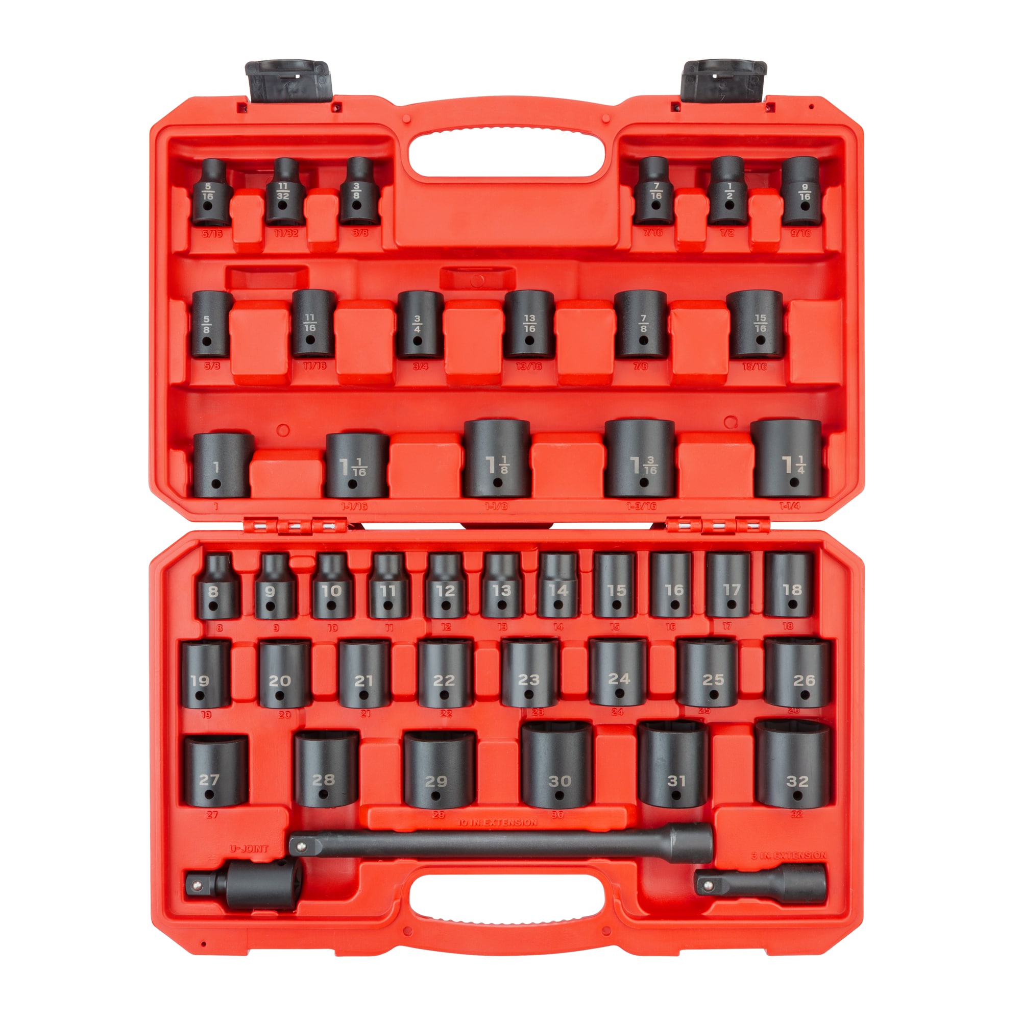 45 -Piece Standard (SAE) and Metric 1/2-in Drive Set 6-point Impact Socket Set